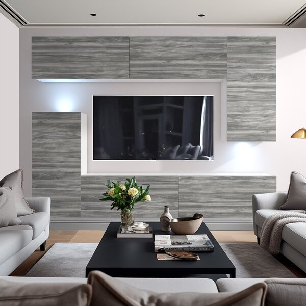 Szekrénysor Belini Premium Full Version szürke antracit Glamour Wood + LED világítás NEX 8/0/W/GW1/0/0/PP