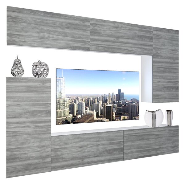 Szekrénysor Belini Premium Full Version szürke antracit Glamour Wood + LED világítás NEX 8/0/W/GW1/0/0/PP