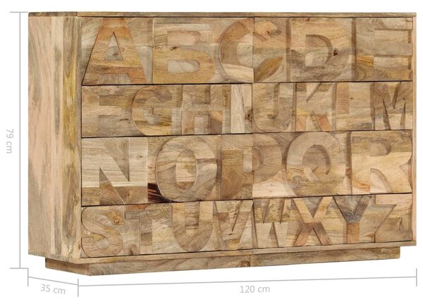 VidaXL tömör mangófa ábécés szekrény 6 fiókkal 120 x 35 x 79 cm
