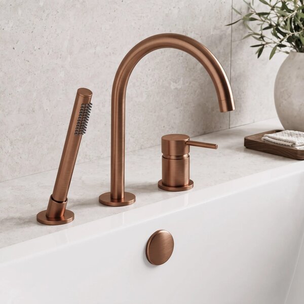 3 Lyukú Kád Csaptelep Rea Lungo Brush Copper