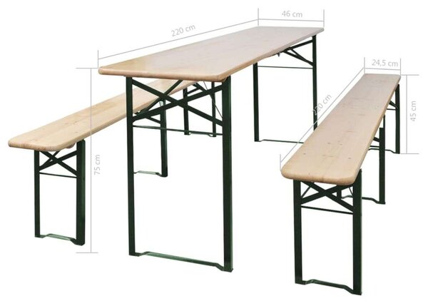 VidaXL összecsukható fenyőfa sörasztal 2 sörpaddal 220 cm