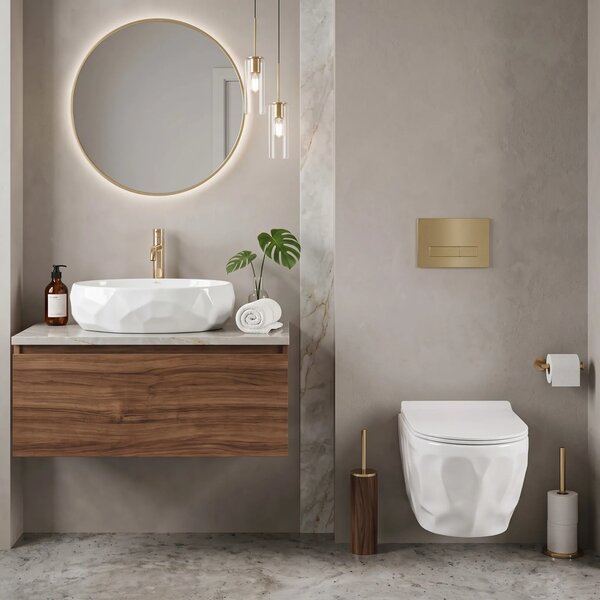 Szett fali WC csésze REA Gustavo Rimless + pultra helyezhető mosdó Maya