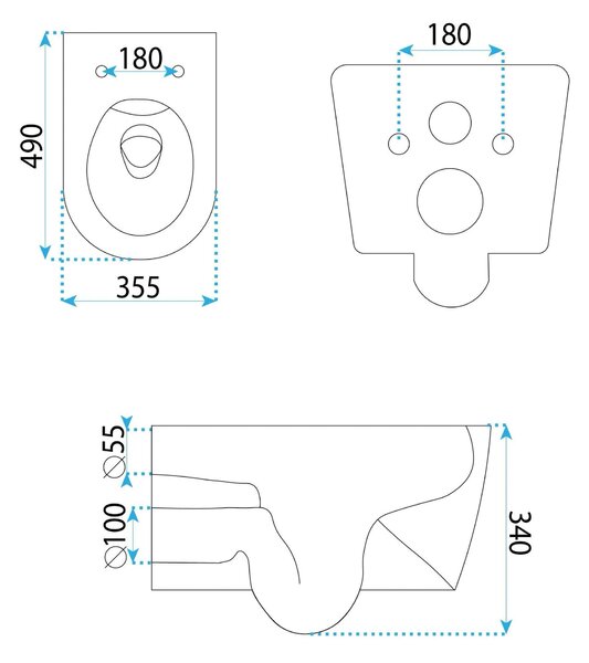 Szett fali WC csésze REA Gustavo Rimless + pultra helyezhető mosdó Maya