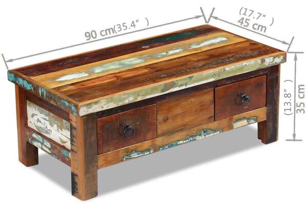 VidaXL Rusztikus Dohányzóasztal - 3 Fiók - 90x45x35 cm