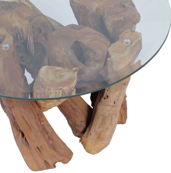 Teakfa Dohányzóasztal - Üveglap - 60cm