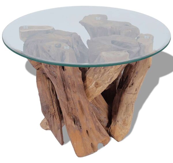 Teakfa Dohányzóasztal - Üveglap - 60cm