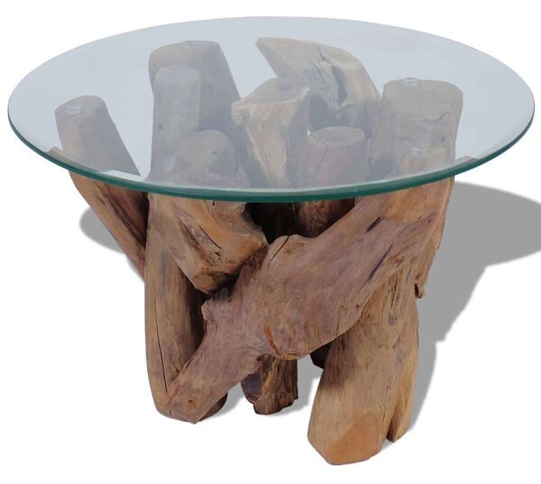 Teakfa Dohányzóasztal - Üveglap - 60cm