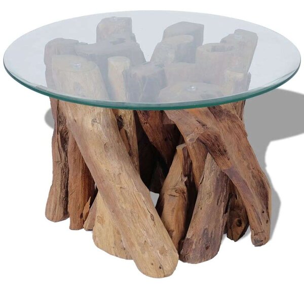 Teakfa Dohányzóasztal - Üveglap - 60cm