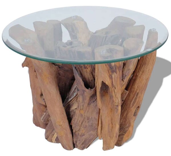 Teakfa Dohányzóasztal - Üveglap - 60cm