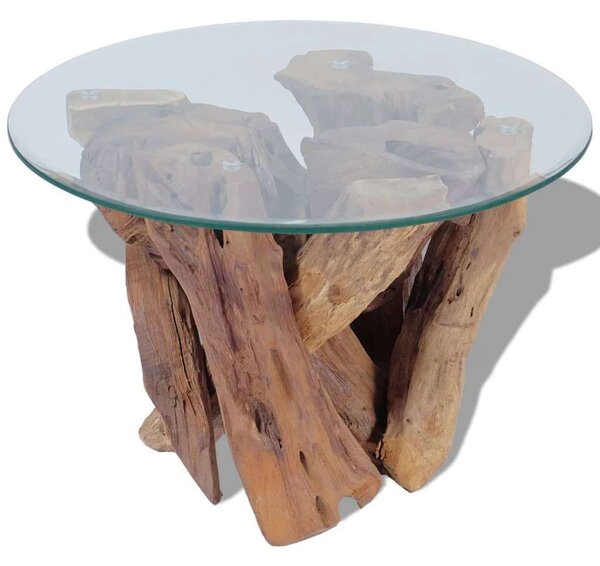 Teakfa Dohányzóasztal - Üveglap - 60cm