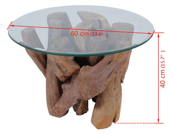 Teakfa Dohányzóasztal - Üveglap - 60cm
