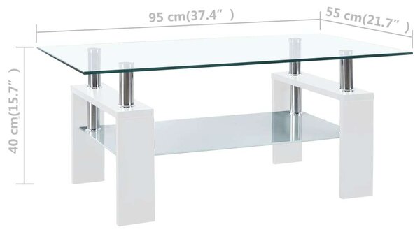Modern Üveg Dohányzóasztal - Fehér - 95x55x40 cm