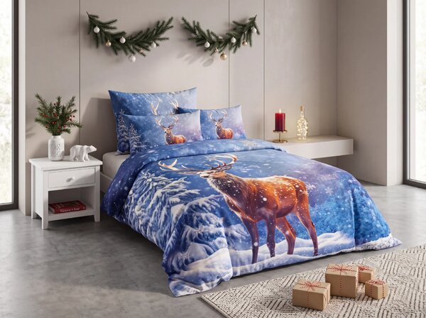 3D Pamut ágyneműhuzat FROSTED DEER kék + párnahuzat 40x50 cm ingyenes Ágyneműhuzat mérete: 70 x 90 cm | 140 x 200 cm