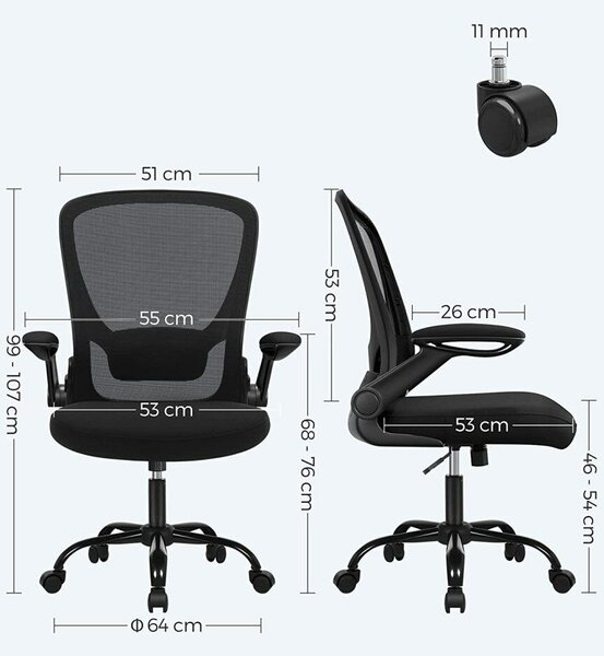 SONGMICS Ergonomikus Irodaszék - Állítható Deréktámasz - Összecsukható Kartámaszok