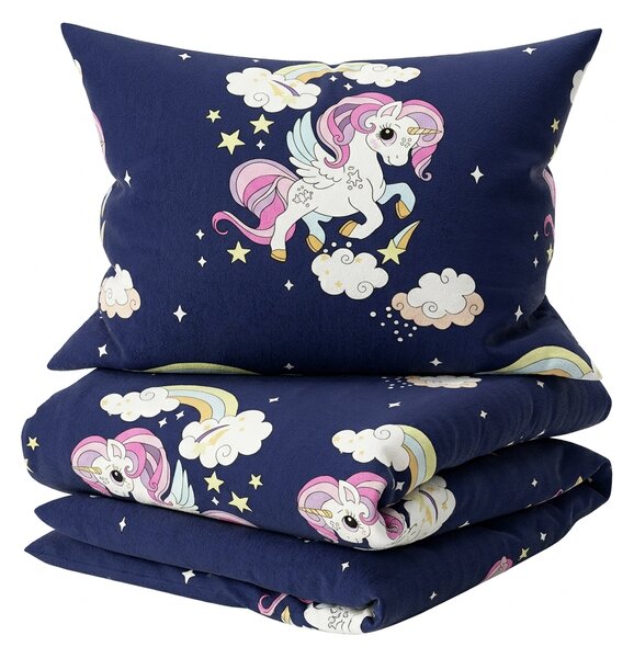UNICORN kék pamut ágyneműhuzat Ágyneműhuzat mérete: 2 db 70 x 90 cm | 200 x 220 cm
