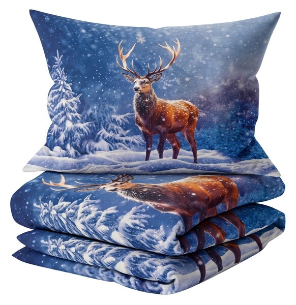 3D Pamut ágyneműhuzat FROSTED DEER kék + párnahuzat 40x50 cm ingyenes Ágyneműhuzat mérete: 70 x 90 cm | 140 x 200 cm