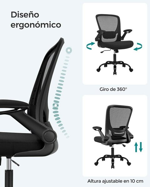 SONGMICS Ergonomikus Irodaszék - Állítható Deréktámasz - Összecsukható Kartámaszok