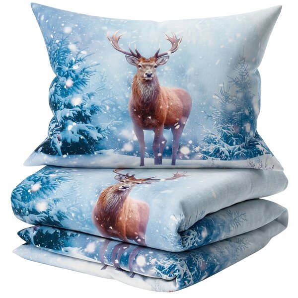 3D pamut ágynemű SNOWY DEER kék + párnahuzat 40x50 cm ingyenesen Ágyneműhuzat mérete: 70 x 90 cm | 140 x 200 cm