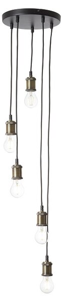 UGOLIN - 5 izzós függeszték lámpa, fekete / antik, szálcsiszolt sárgaréz - Brilliant-99094/76