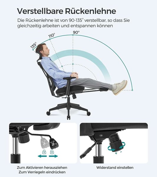 Ergonomikus irodai szék lábtartóval, maximális terhelés 150 kg, fekete