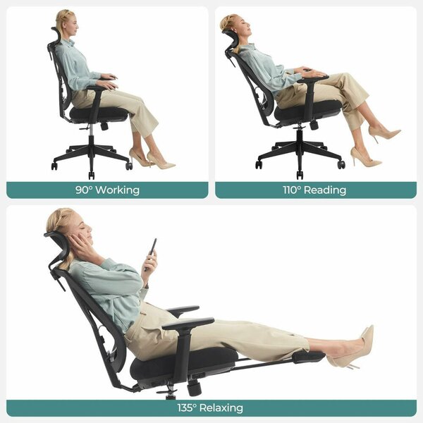 Ergonomikus irodai szék lábtartóval, maximális terhelés 150 kg, fekete
