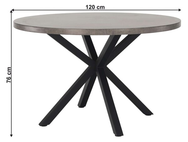 Étkezőasztal, beton/fekete, átmérő 120 cm, MEDOR