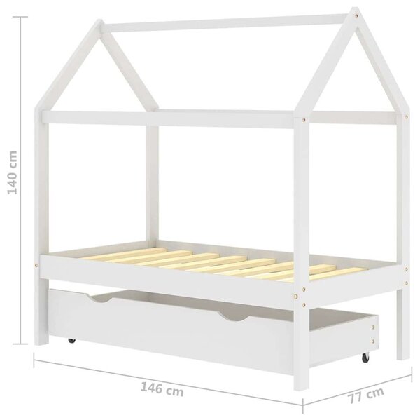 VidaXL fehér tömör fenyőfa gyerekágykeret fiókkal 70 x 140 cm