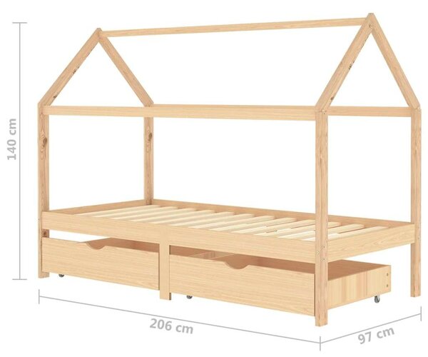 VidaXL fiókos tömör fenyőfa gyerekágykeret 90 x 200 cm