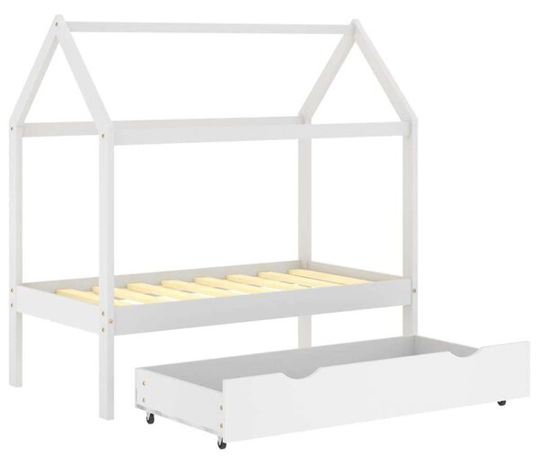 VidaXL fehér tömör fenyőfa gyerekágykeret fiókkal 70 x 140 cm