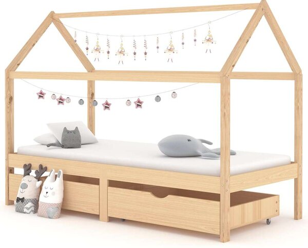 VidaXL fiókos tömör fenyőfa gyerekágykeret 90 x 200 cm