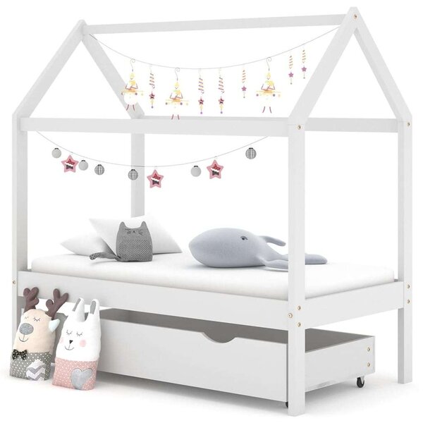 VidaXL fehér tömör fenyőfa gyerekágykeret fiókkal 70 x 140 cm