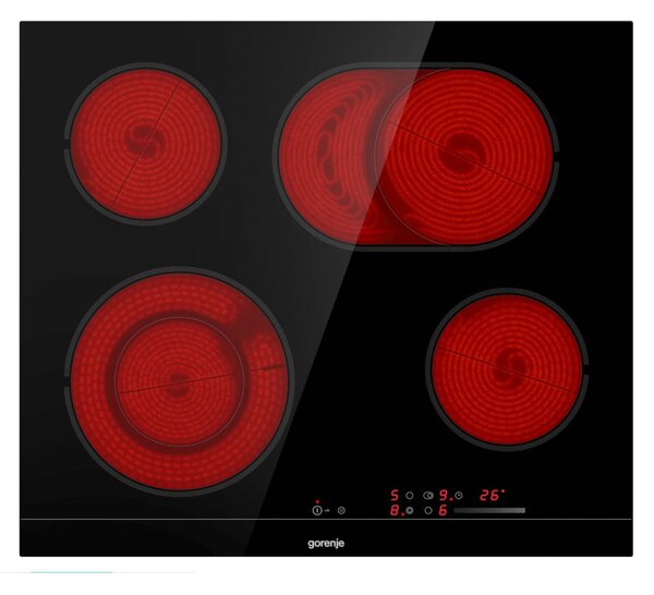Gorenje ECS643BCSC Beépíthető kerámia főzőlap, 60cm, 4 főzőzóna, FishZone, Stop&Go, Fekete