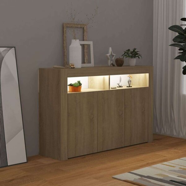 VidaXL LED-es Tálalószekrény - Sonoma Tölgy - 115,5x30x75 cm