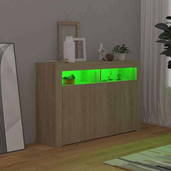 VidaXL LED-es Tálalószekrény - Sonoma Tölgy - 115,5x30x75 cm