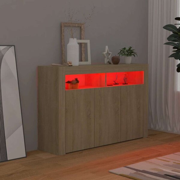 VidaXL LED-es Tálalószekrény - Sonoma Tölgy - 115,5x30x75 cm