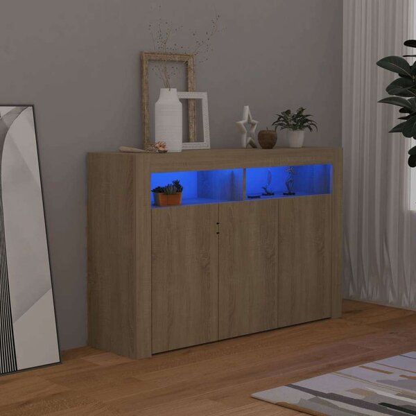 VidaXL LED-es Tálalószekrény - Sonoma Tölgy - 115,5x30x75 cm