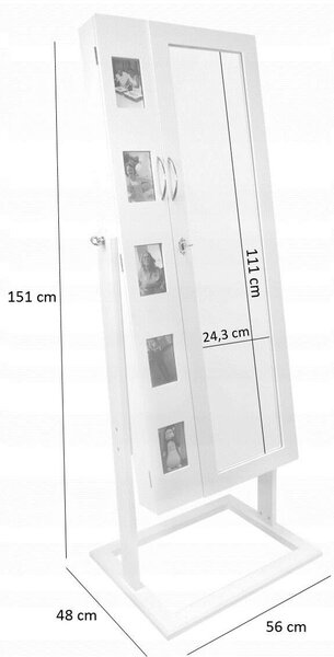 151 cm-es tükrös szekrény fényképtartókkal és ékszertartókkal
