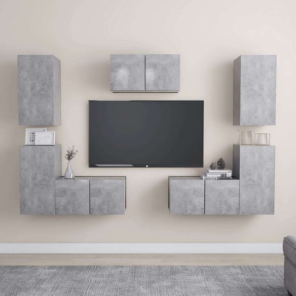 VidaXL 7 részes betonszürke forgácslap TV-szekrényszett