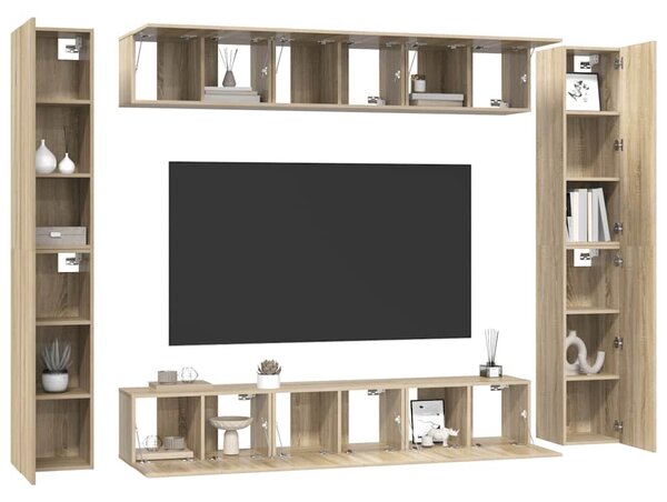 VidaXL Modern Fali TV Szekrény Szett - 10 részes - Sonoma Tölgy