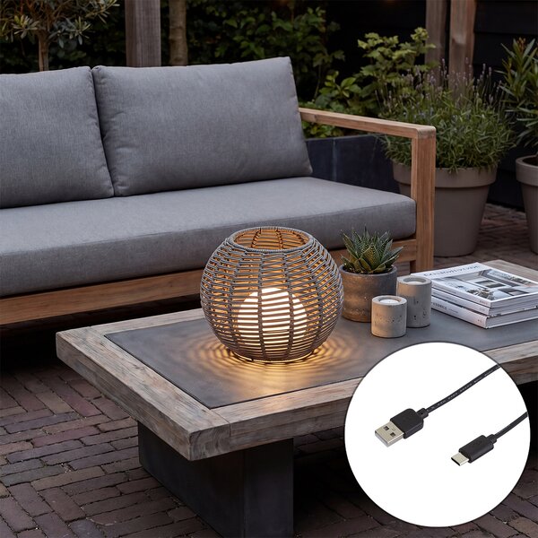 Kültéri asztali lámpa sötétszürke 30 cm LED-del, USB-C-vel újratölthető IP44 - Oli