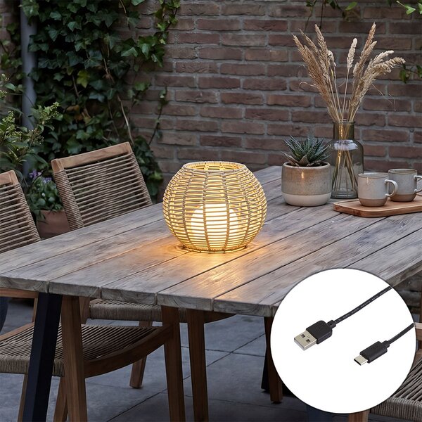 Kültéri asztali lámpa taupe 25 cm LED-del, USB-C-vel újratölthető IP44 - Oli