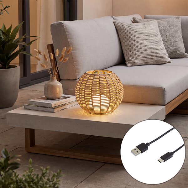 Kültéri asztali lámpa taupe 30 cm LED-del, USB-C-vel újratölthető IP44 - Oli