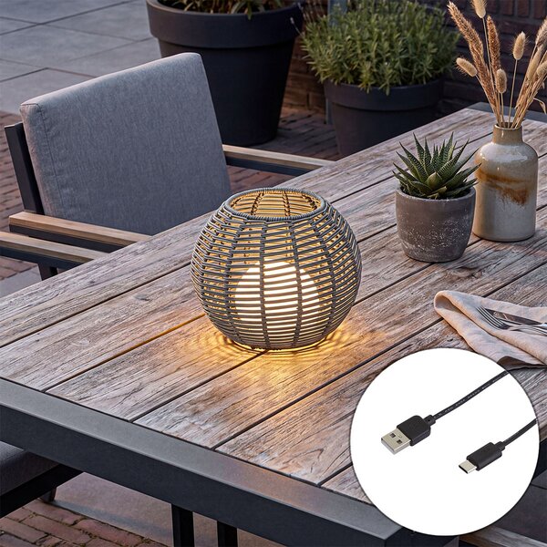 Kültéri asztali lámpa sötétszürke 25 cm LED-del, USB-C-vel újratölthető IP44 - Oli
