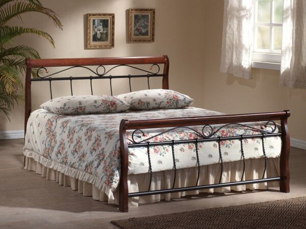 VENECJA fém ágy 160 x 200 cm antik cseresznye/fekete