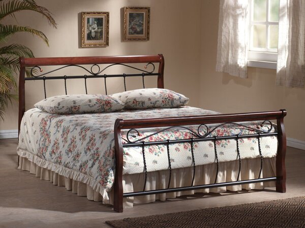 VENECJA fém ágy 140 x 200 cm antik cseresznye/fekete