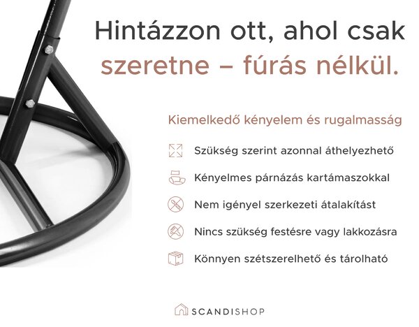 Fehér függőfotel KOKON állvánnyal, szürke párna