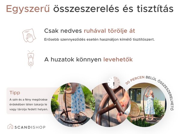 Fehér függőfotel KOKON állvánnyal, szürke párna