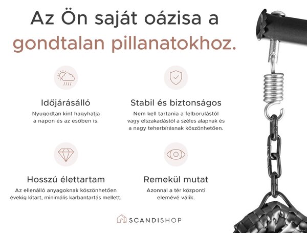 Fehér függőfotel KOKON állvánnyal, szürke párna
