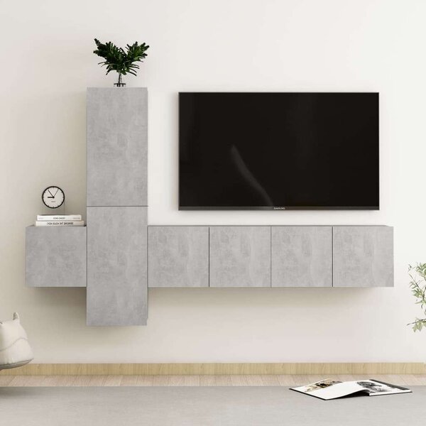 VidaXL 5 részes betonszürke forgácslap TV-szekrényszett