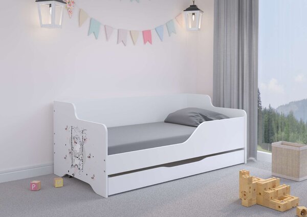 LILU gyerekágy laminált fronttal 160x80cm matraccal és ágyneműtartóval - hintázó lány